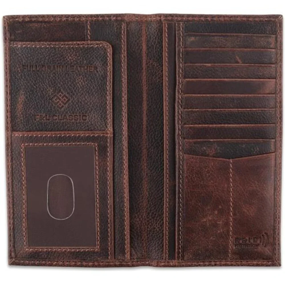 Classic Men's RFID Vintage Look Genuine Leather Long Bifold Wallet